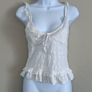 Zara Womens Medium Coquette White Eyelet Cottage Dainty Lace Fairy Cami Tank Top